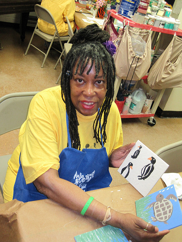 Deloris working on tiles for Aquarium project