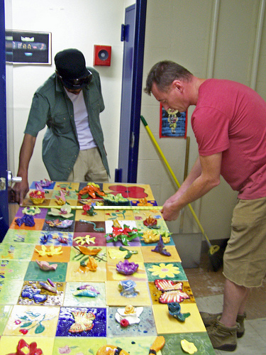 Installing the Ceramic Mural at the Frederick Douglass Senior Center in Manhattan, NY.