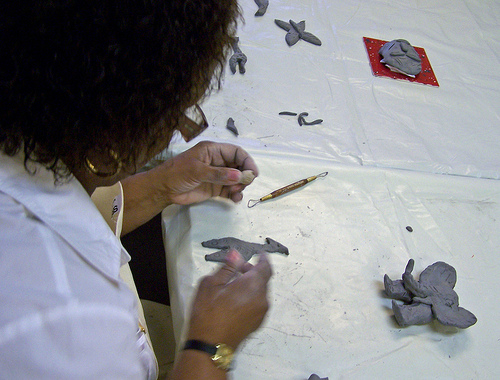 Langston Hughes Senior Center sculpting session.